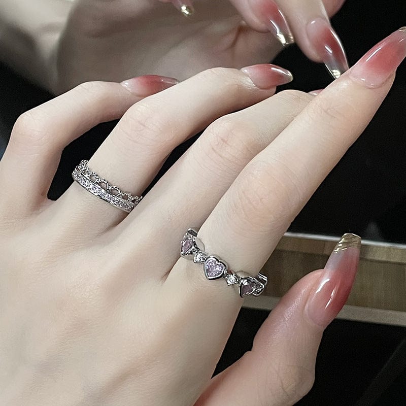 Chic CZ Inlaid Pink Crystal Heart Ring - ArtGalleryZen