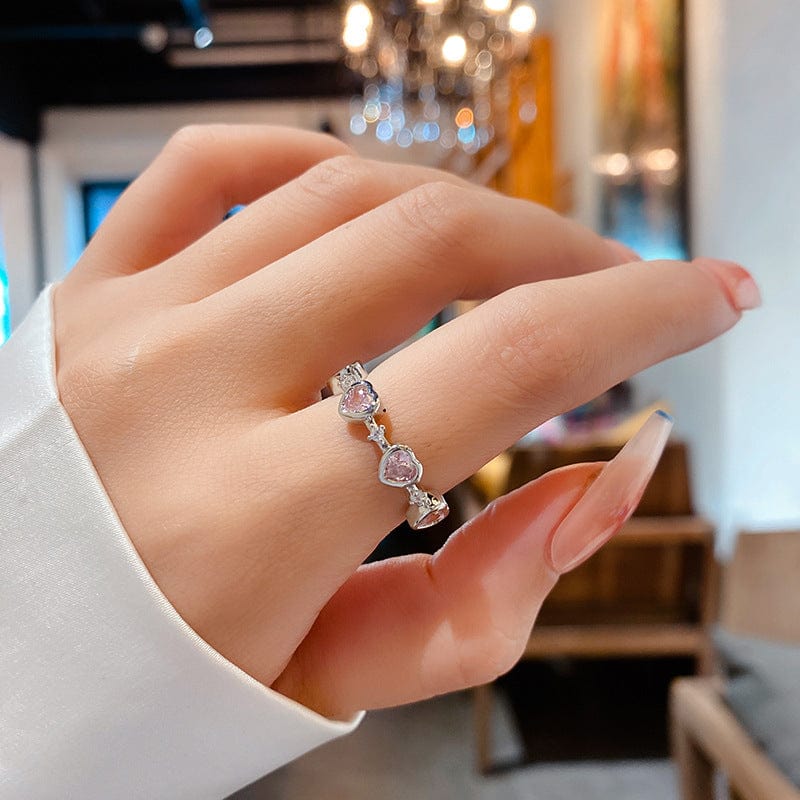 Chic CZ Inlaid Pink Crystal Heart Ring - ArtGalleryZen