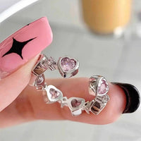 Thumbnail for Chic CZ Inlaid Pink Crystal Heart Ring - ArtGalleryZen