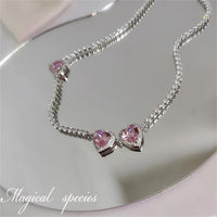 Thumbnail for Chic CZ Inlaid Pink Diamond Heart Necklace - ArtGalleryZen