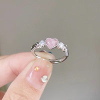Thumbnail for Chic CZ Inlaid Pink Opal Heart Ring - ArtGalleryZen