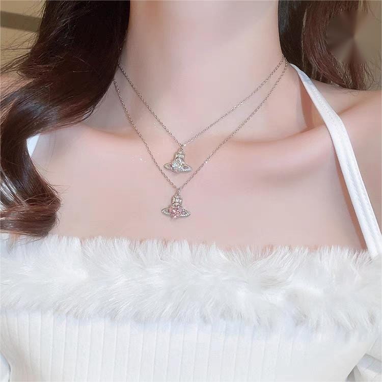 Chic CZ Inlaid Saturn Heart Necklace - ArtGalleryZen