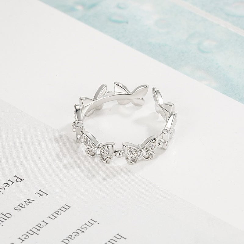 Chic CZ Inlaid Silver Butterfly Ring - ArtGalleryZen