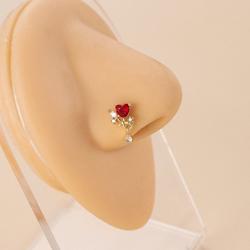 Chic CZ Inlaid Snake Bat Cloud Floral Cross Heart Nose Piercing Nose Stud - ArtGalleryZen