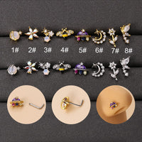 Thumbnail for Chic CZ Inlaid UFO Moon Star Floral Nose Piercing Nose Stud - ArtGalleryZen