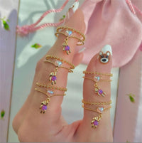 Thumbnail for Chic CZ Opal Inlaid Floral Butterfly Bear Heart Ring - ArtGalleryZen