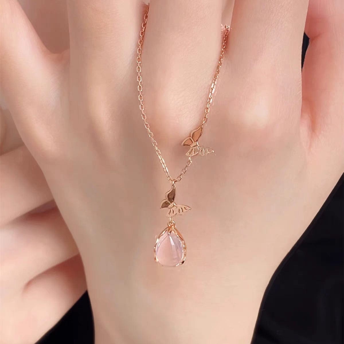 Chic Duo Enamel Butterfly Opal Pendant Necklace - ArtGalleryZen