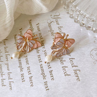 Thumbnail for Chic Enamel Butterfly Dangling Pearl Earrings - ArtGalleryZen
