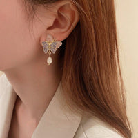 Thumbnail for Chic Enamel Butterfly Dangling Pearl Earrings - ArtGalleryZen