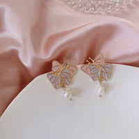 Thumbnail for Chic Enamel Butterfly Dangling Pearl Earrings - ArtGalleryZen