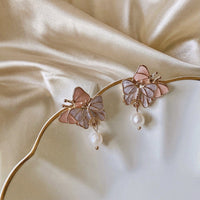 Thumbnail for Chic Enamel Butterfly Dangling Pearl Earrings - ArtGalleryZen