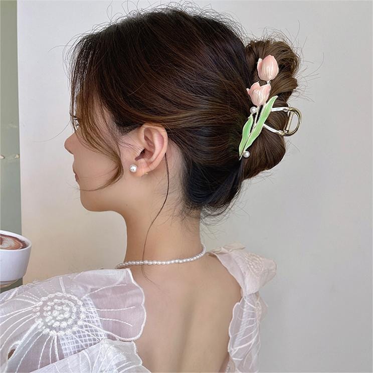 Chic Enamel Duo Tulip Chignon Claw Clip Hair Claw - ArtGalleryZen