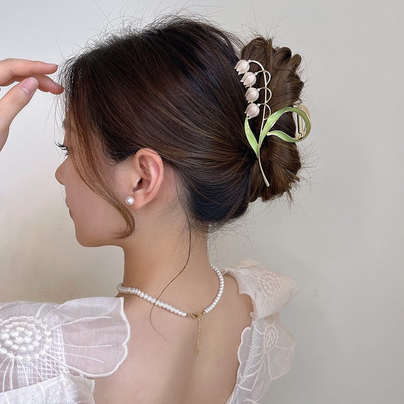 Chic Enamel Lily Of The Valley Chignon Claw Clip Hair Clip - ArtGalleryZen