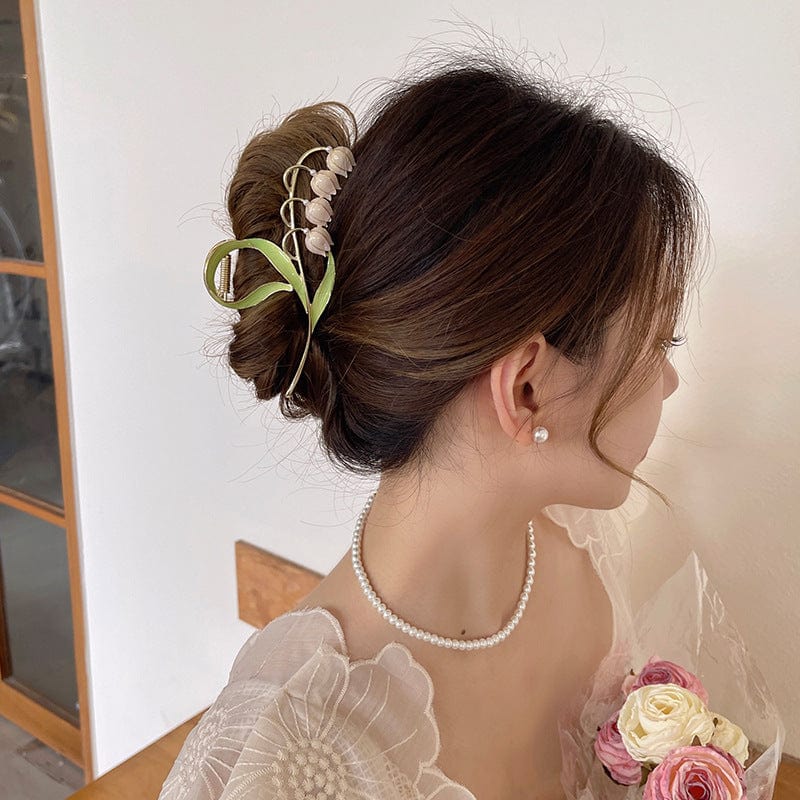 Chic Enamel Lily Of The Valley Chignon Claw Clip Hair Clip - ArtGalleryZen