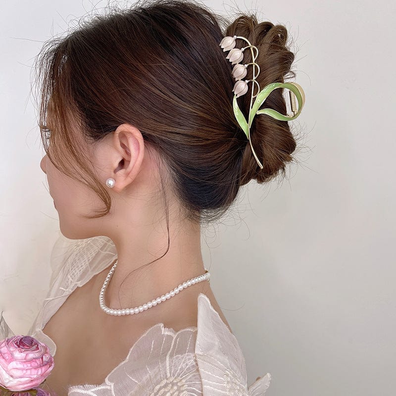 Chic Enamel Lily Of The Valley Chignon Claw Clip Hair Clip - ArtGalleryZen