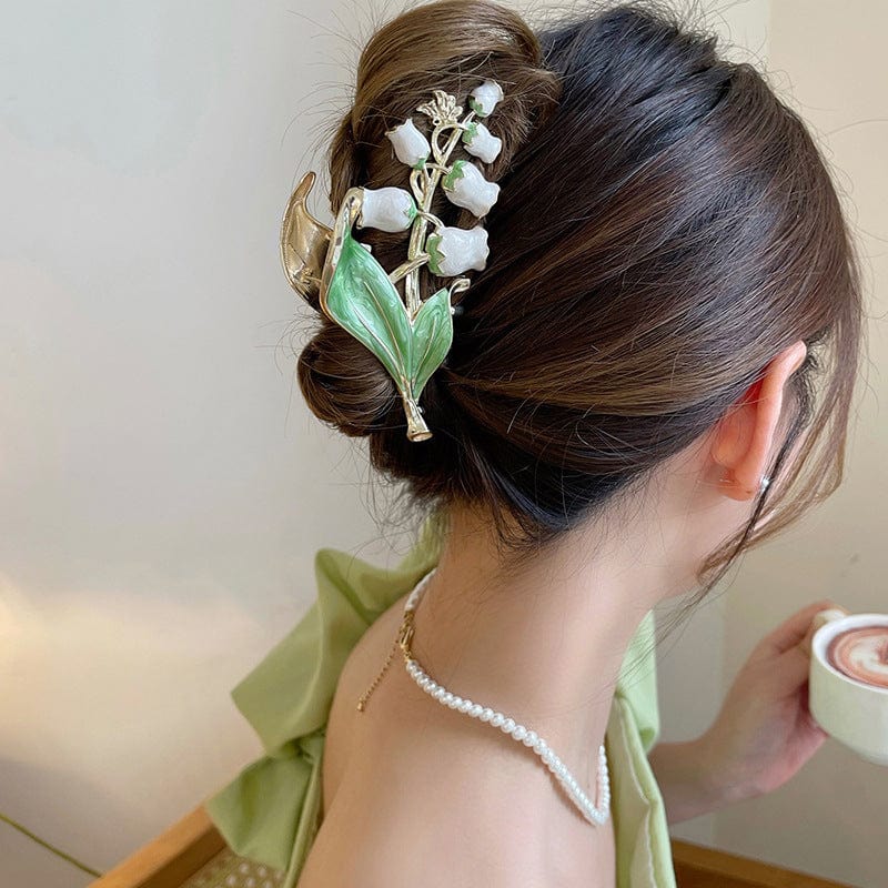 Chic Enamel Lily Of The Valley Hair Claw Clip - ArtGalleryZen