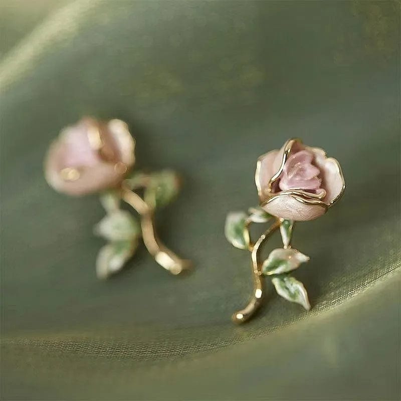 Chic Enamel Pink Rose Earrings - ArtGalleryZen