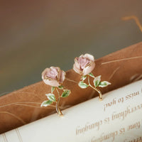 Thumbnail for Chic Enamel Pink Rose Earrings - ArtGalleryZen