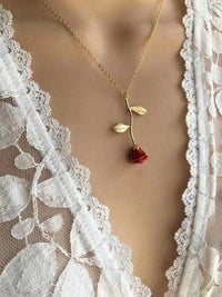 Thumbnail for Chic Enamel Rose Pendant Necklace - ArtGalleryZen