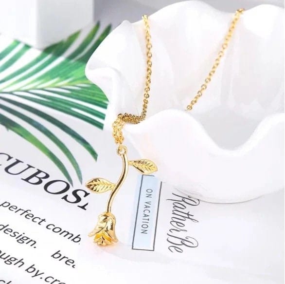 Chic Enamel Rose Pendant Necklace - ArtGalleryZen