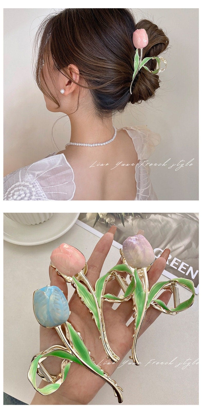 Chic Enamel Tulip Chignon Claw Clip Hair Clip - ArtGalleryZen