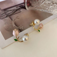 Thumbnail for Chic Enamel Tulip Pearl Earrings - ArtGalleryZen