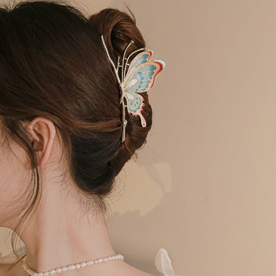 Chic Handmade Colorful Enamel Butterfly Chignon Claw Clip Hair Clip - ArtGalleryZen