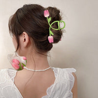 Thumbnail for Chic Handmade Colorful Enamel Tulip Chignon Claw Clip Hair Clip - ArtGalleryZen