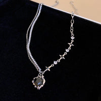 Thumbnail for Chic Layered CZ Inlaid Pink And Black Crystal Heart Pendant Star Chain Necklace - ArtGalleryZen