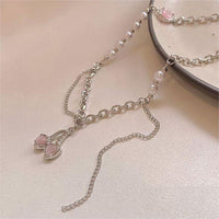 Thumbnail for Chic Layered Pearl Charm Pink Cherry Pendant Necklace - ArtGalleryZen