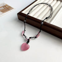 Thumbnail for Chic Opal Heart Pendant Matching Necklace - ArtGalleryZen