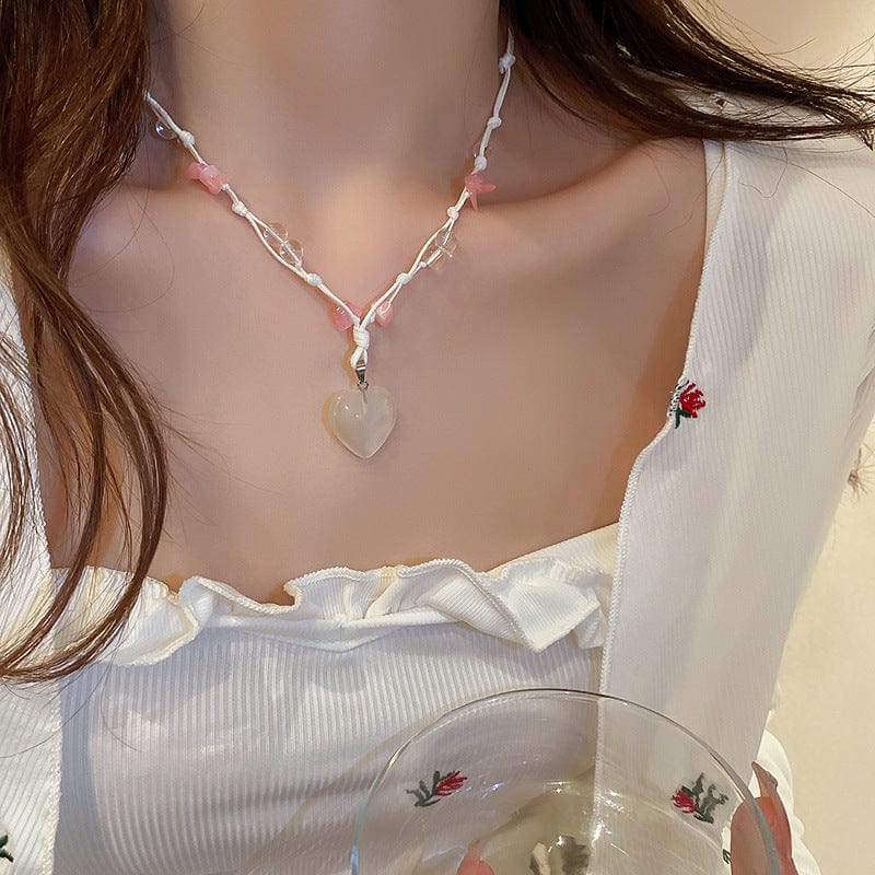 Chic Opal Heart Pendant Matching Necklace - ArtGalleryZen