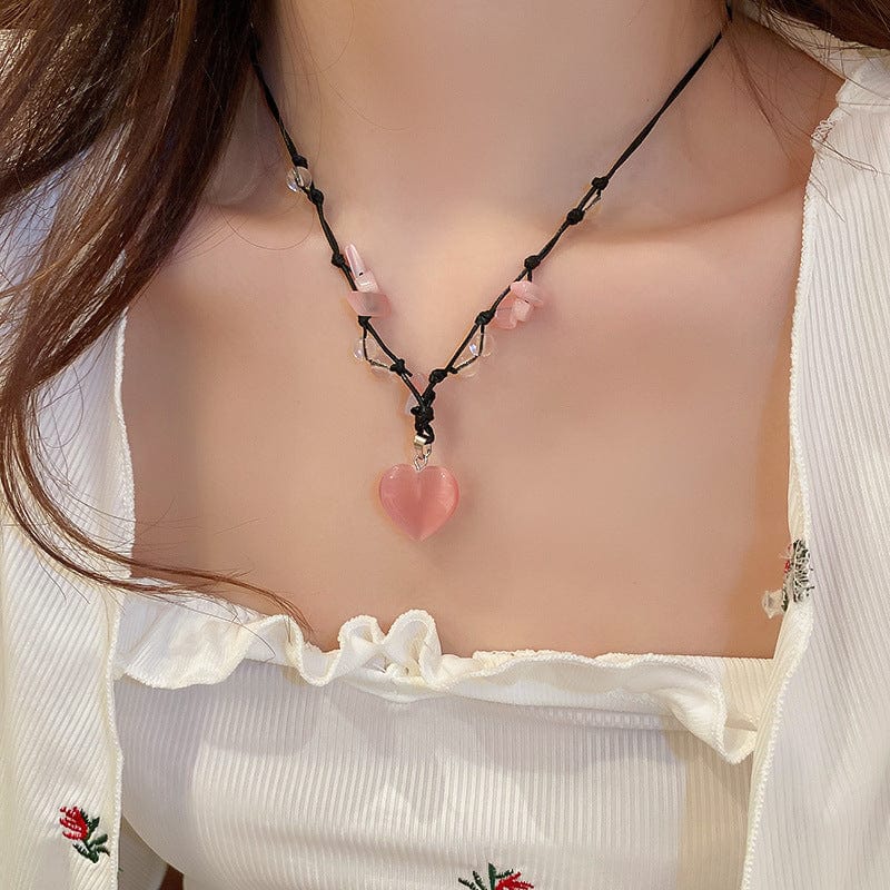 Chic Opal Heart Pendant Matching Necklace - ArtGalleryZen