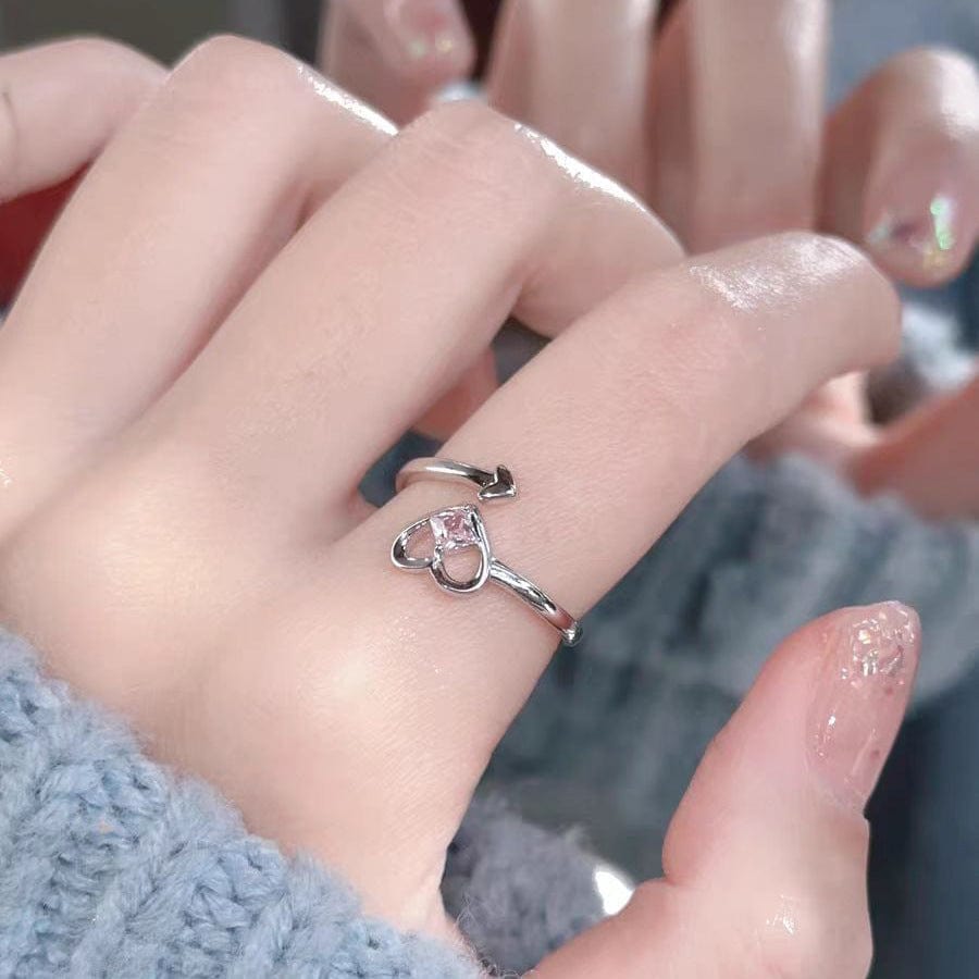 Chic Pink Crystal Devil Heart Ring - ArtGalleryZen