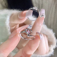 Thumbnail for Chic Pink Crystal Devil Heart Ring - ArtGalleryZen
