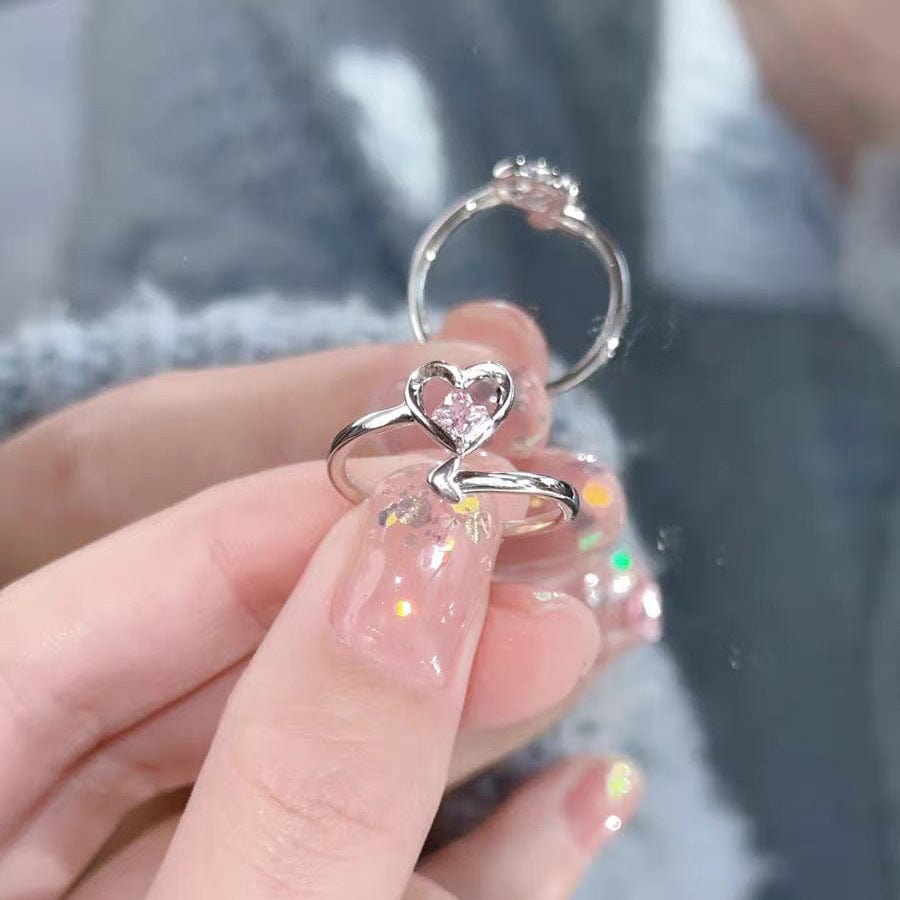 Chic Pink Crystal Devil Heart Ring - ArtGalleryZen