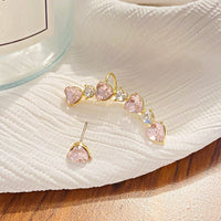 Thumbnail for Chic Pink Crystal Heart Ear Wrap Stud Earrings - ArtGalleryZen