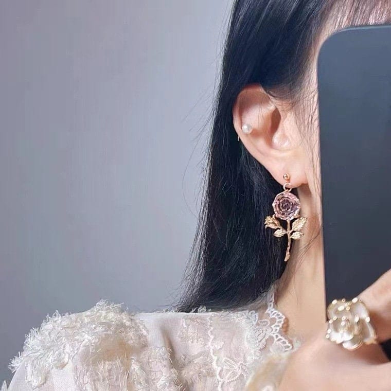 Chic Pink Crystal Rose Earrings - ArtGalleryZen