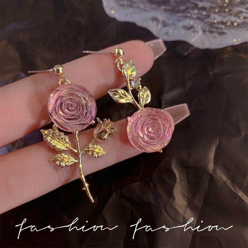 Chic Pink Crystal Rose Earrings - ArtGalleryZen