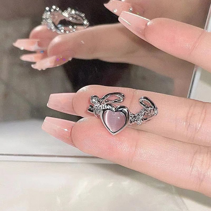 Chic Pink Opal Heart Ring - ArtGalleryZen