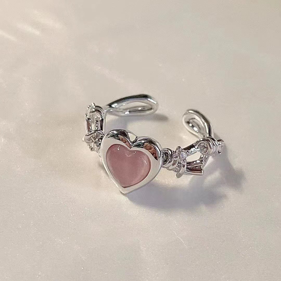 Chic Pink Opal Heart Ring - ArtGalleryZen