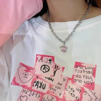 Thumbnail for Chic Pink Rhinestone Heart Pendant Cable Chain Necklace - ArtGalleryZen