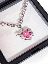 Thumbnail for Chic Pink Rhinestone Heart Pendant Cable Chain Necklace - ArtGalleryZen