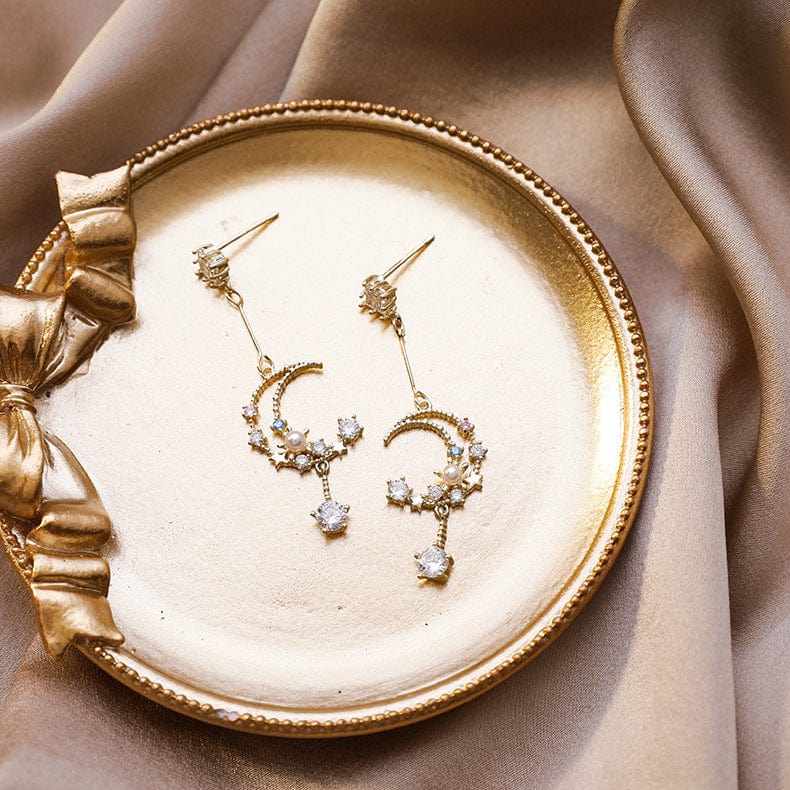 Chic Rhinestone Inlaid Moon Phase Dangle Earrings - ArtGalleryZen
