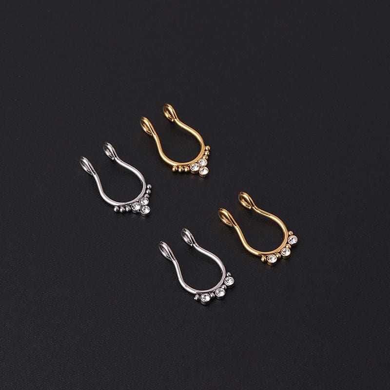 Chic Stainless Steel CZ Inlaid Non Piercing Nose Septum Cuff - ArtGalleryZen