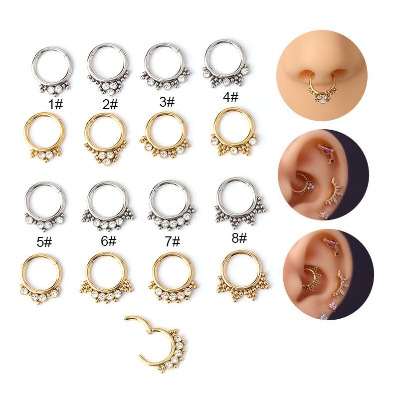 Chic Stainless Steel CZ Inlaid Nose Piercing Septum Ring Hoop - ArtGalleryZen