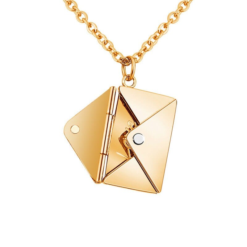 Chic Titanium Steel Envelope Locket Pendant With LOVE YOU Letter Chain Necklace - ArtGalleryZen