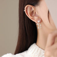 Thumbnail for Cute CZ Inlaid Dangling Pearl Heart Rabbit Earrings - ArtGalleryZen