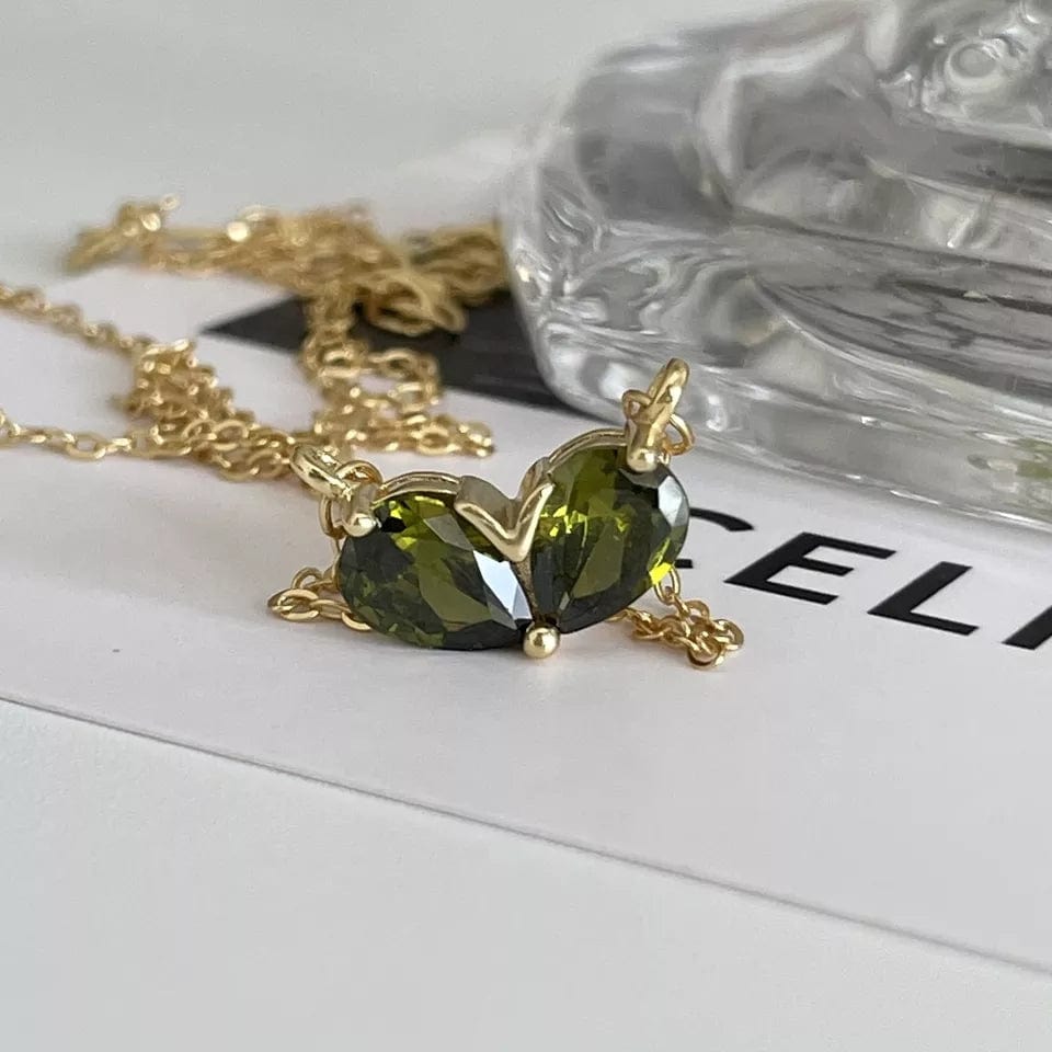 Dainty 24k Gold Plated Emerald Heart Necklace - ArtGalleryZen