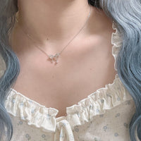 Thumbnail for Dainty CZ Inlaid Bowknot Charm Necklace - ArtGalleryZen